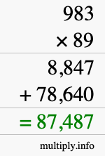 How to calculate 983 times 89 using long multiplication