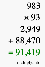 How to calculate 983 times 93 using long multiplication