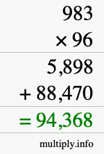 How to calculate 983 times 96 using long multiplication