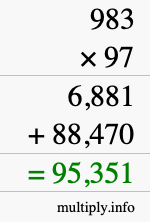 How to calculate 983 times 97 using long multiplication