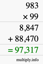 How to calculate 983 times 99 using long multiplication