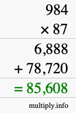 How to calculate 984 times 87 using long multiplication