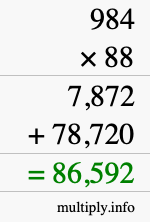 How to calculate 984 times 88 using long multiplication