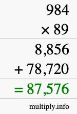 How to calculate 984 times 89 using long multiplication