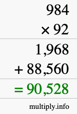 How to calculate 984 times 92 using long multiplication