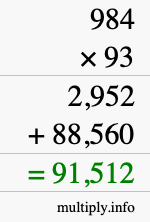 How to calculate 984 times 93 using long multiplication