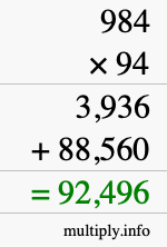 How to calculate 984 times 94 using long multiplication