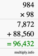 How to calculate 984 times 98 using long multiplication