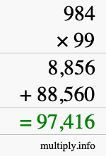 How to calculate 984 times 99 using long multiplication
