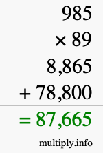 How to calculate 985 times 89 using long multiplication
