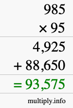 How to calculate 985 times 95 using long multiplication How to calculate 985 times 95 using long multiplication