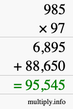 How to calculate 985 times 97 using long multiplication