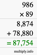 How to calculate 986 times 89 using long multiplication