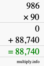 How to calculate 986 times 90 using long multiplication