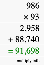 How to calculate 986 times 93 using long multiplication