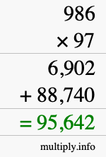 How to calculate 986 times 97 using long multiplication