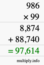 How to calculate 986 times 99 using long multiplication