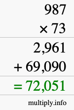 How to calculate 987 times 73 using long multiplication