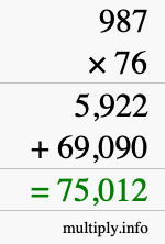 How to calculate 987 times 76 using long multiplication