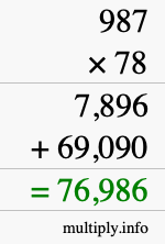 How to calculate 987 times 78 using long multiplication