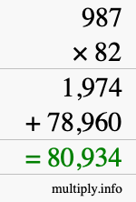 How to calculate 987 times 82 using long multiplication