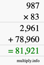 How to calculate 987 times 83 using long multiplication