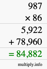 How to calculate 987 times 86 using long multiplication