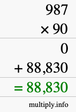 How to calculate 987 times 90 using long multiplication