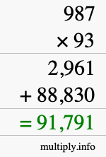 How to calculate 987 times 93 using long multiplication