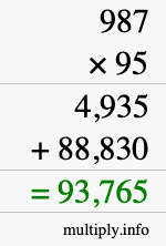 How to calculate 987 times 95 using long multiplication How to calculate 987 times 95 using long multiplication