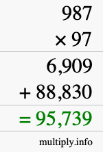 How to calculate 987 times 97 using long multiplication