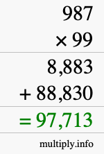 How to calculate 987 times 99 using long multiplication