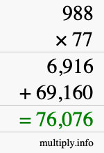 How to calculate 988 times 77 using long multiplication