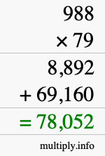 How to calculate 988 times 79 using long multiplication
