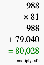 How to calculate 988 times 81 using long multiplication