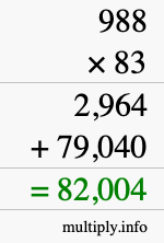 How to calculate 988 times 83 using long multiplication