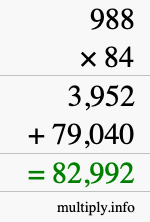 How to calculate 988 times 84 using long multiplication