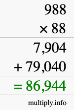 How to calculate 988 times 88 using long multiplication