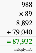 How to calculate 988 times 89 using long multiplication