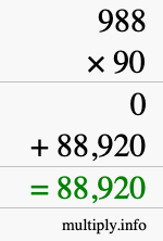 How to calculate 988 times 90 using long multiplication