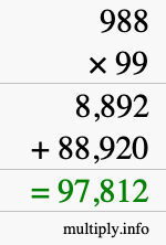 How to calculate 988 times 99 using long multiplication