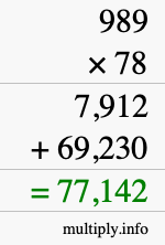 How to calculate 989 times 78 using long multiplication