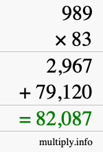 How to calculate 989 times 83 using long multiplication