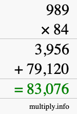 How to calculate 989 times 84 using long multiplication