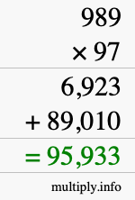 How to calculate 989 times 97 using long multiplication