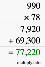 How to calculate 990 times 78 using long multiplication