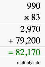How to calculate 990 times 83 using long multiplication