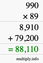 How to calculate 990 times 89 using long multiplication