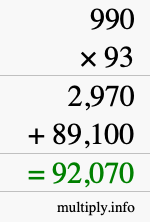 How to calculate 990 times 93 using long multiplication