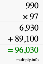 How to calculate 990 times 97 using long multiplication